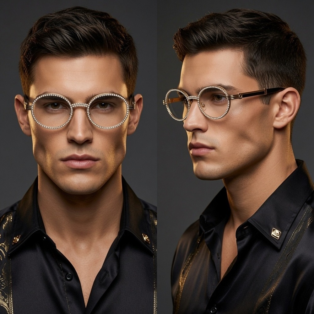 Eye Glasses Round Frame Gold Clear Lens Fashion Eyewear Party Music Festival Ice